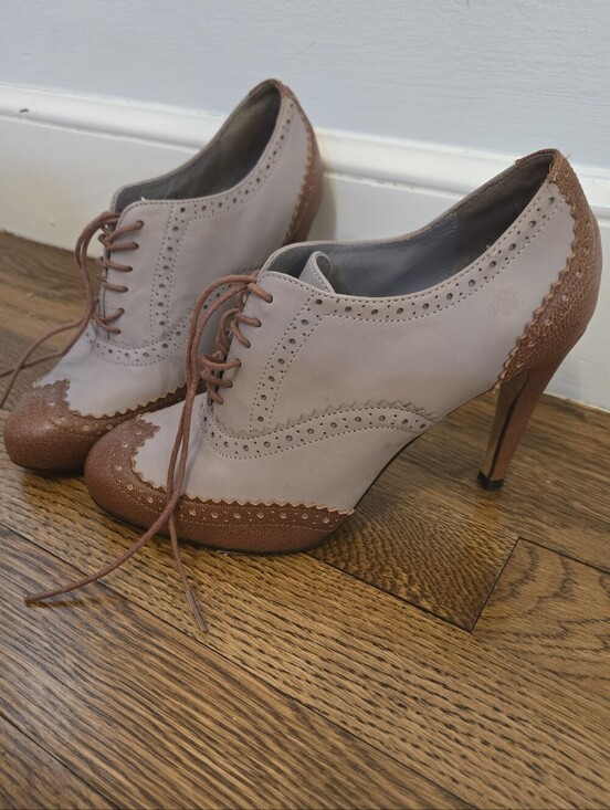 Cole Haan Shoes - Cole Haan Lucinda Leather Wingtip Air Oxford Heeled Shoes 5B Taupe Brown Lace Up
